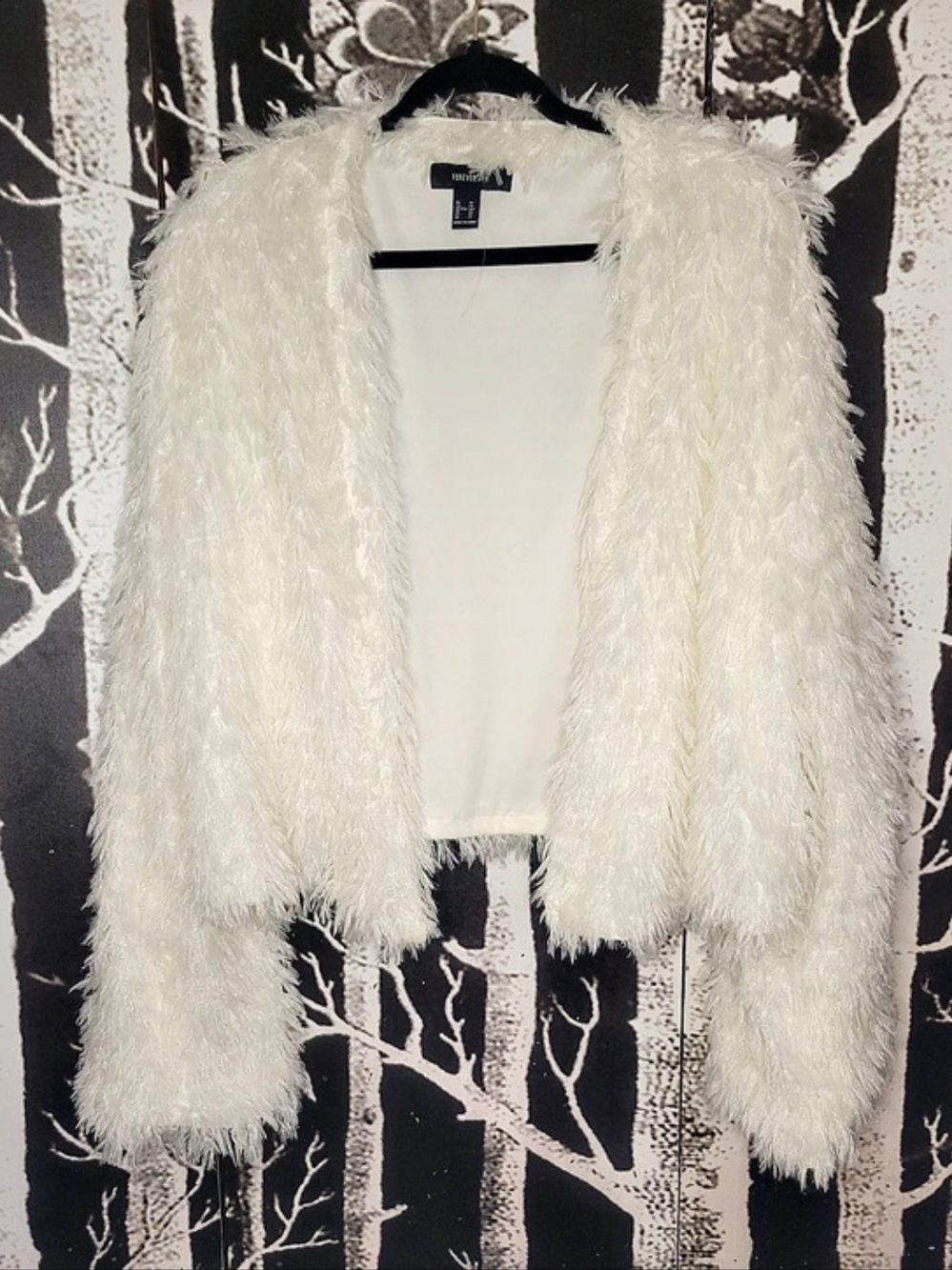Forever 21 Sparkly Fuzzy Teddy Jacket White 3X